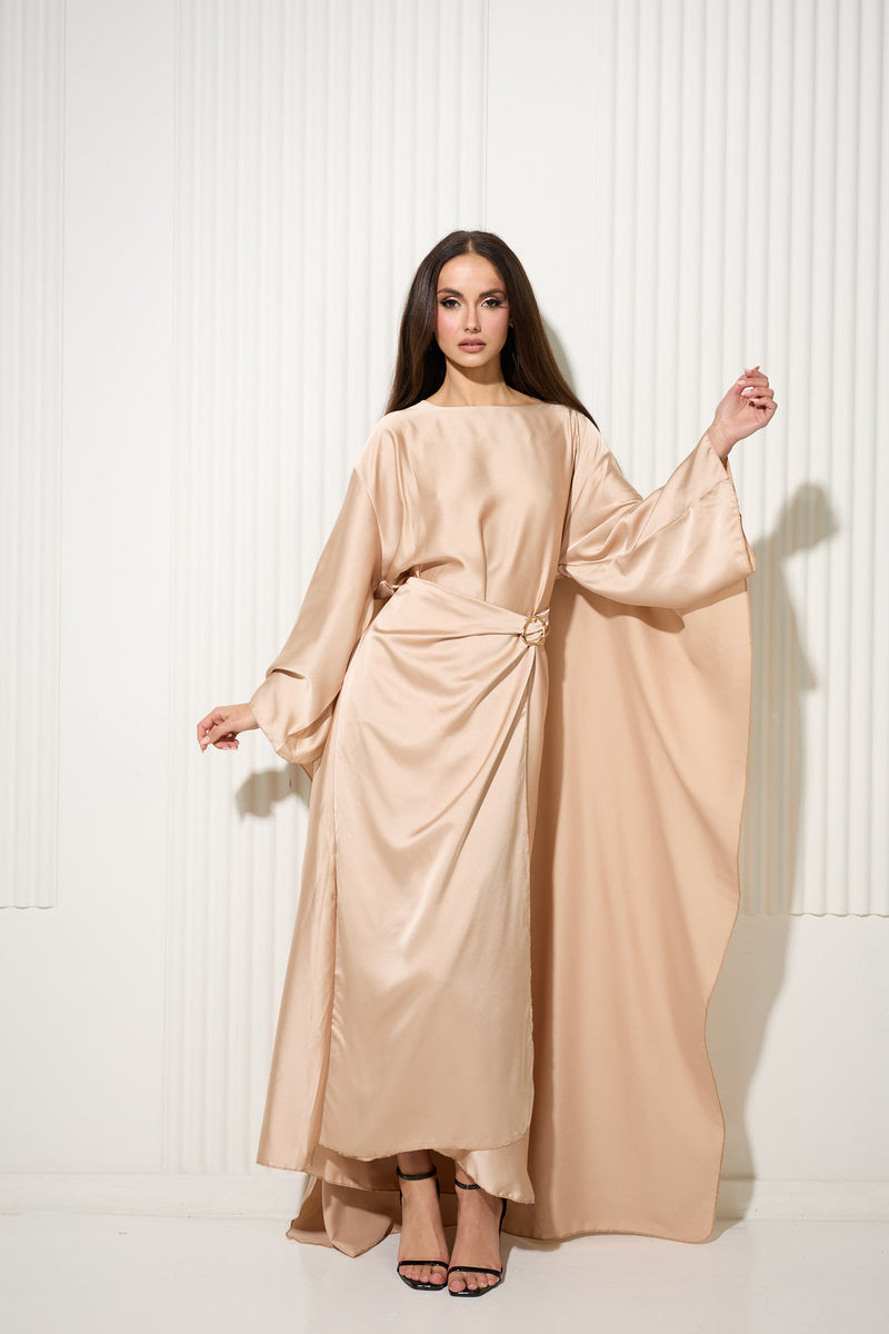 Gold Back Cape Dress with Gold Buckle Waist