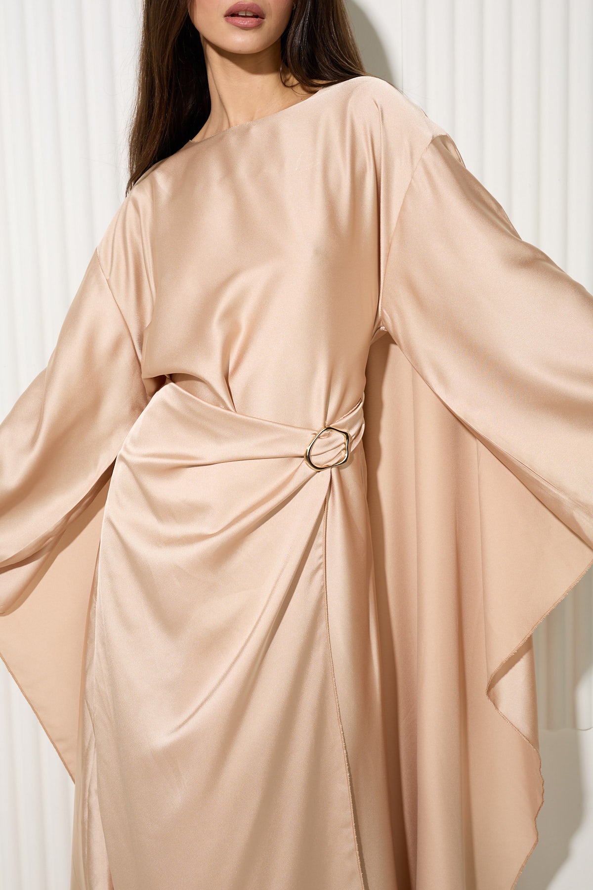 Gold Back Cape Dress with Gold Buckle Waist