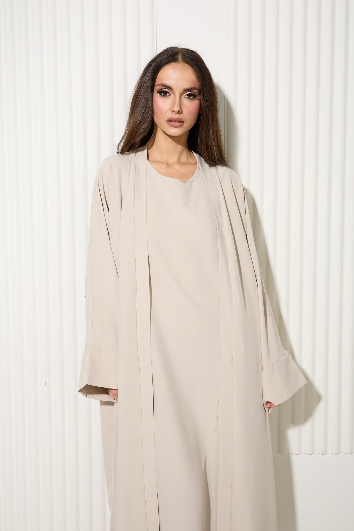 Beige Two Piece Vest Dress and Matching Kimono Set