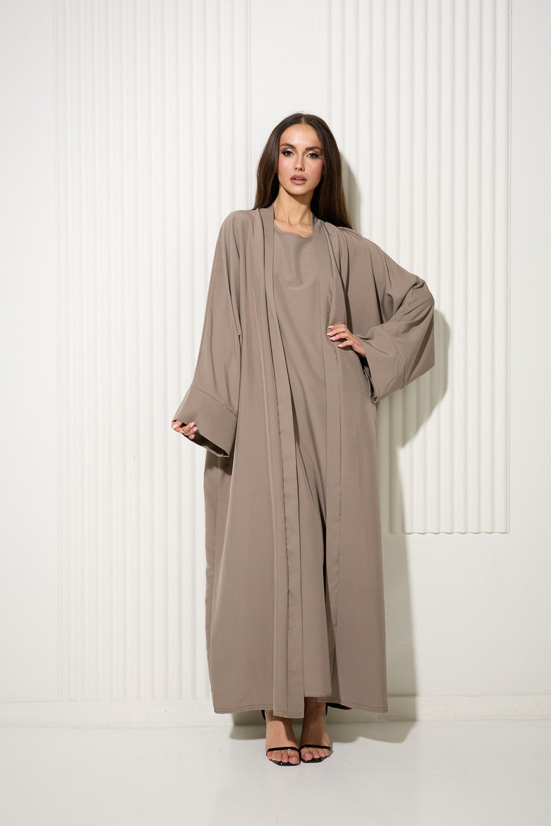 Taupe Two Piece Vest Dress and Matching Kimono Set