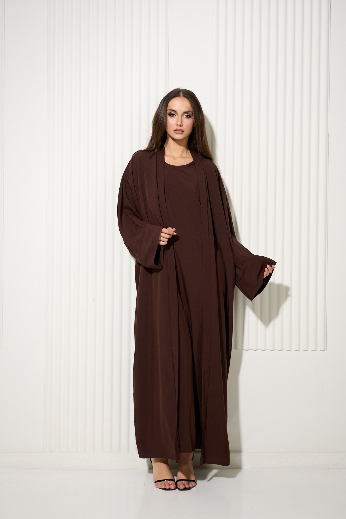 Chocolate Two Piece Vest Dress and Matching Kimono Set