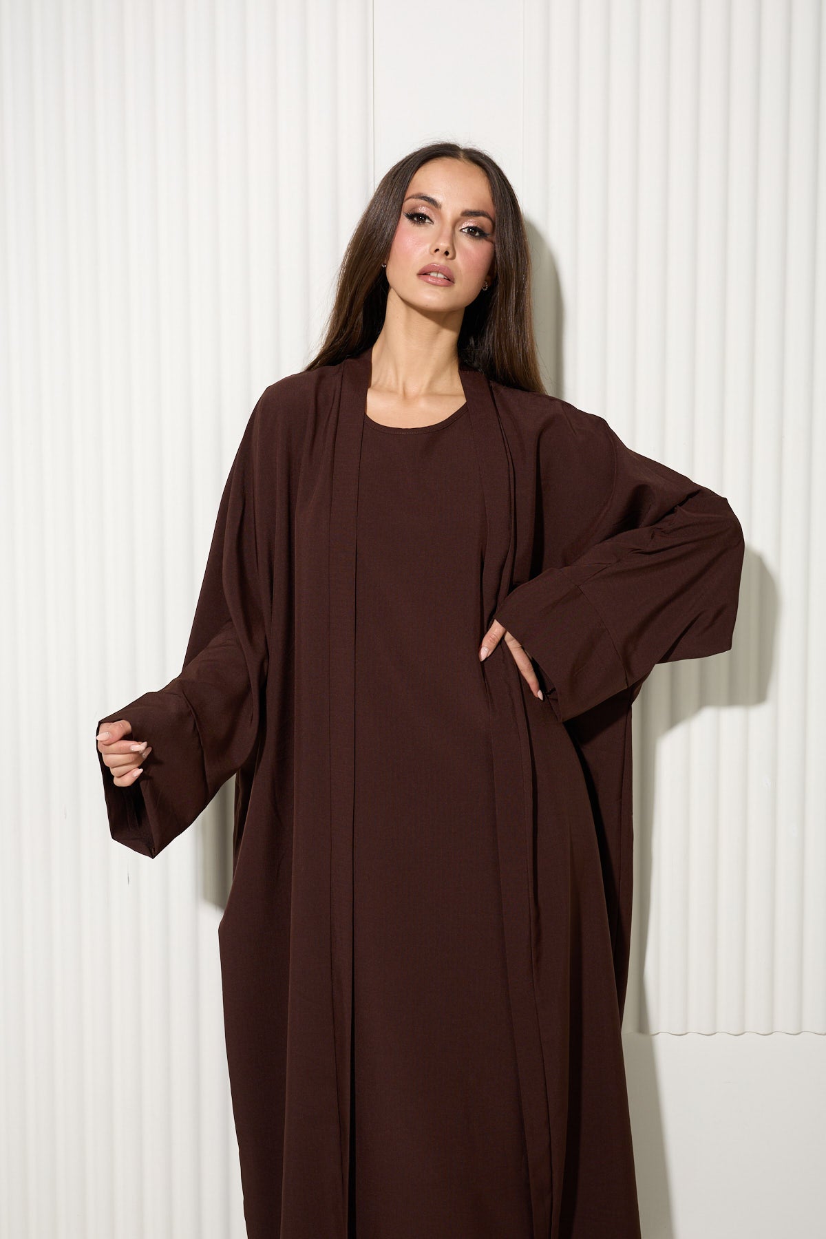 Chocolate Two Piece Vest Dress and Matching Kimono Set