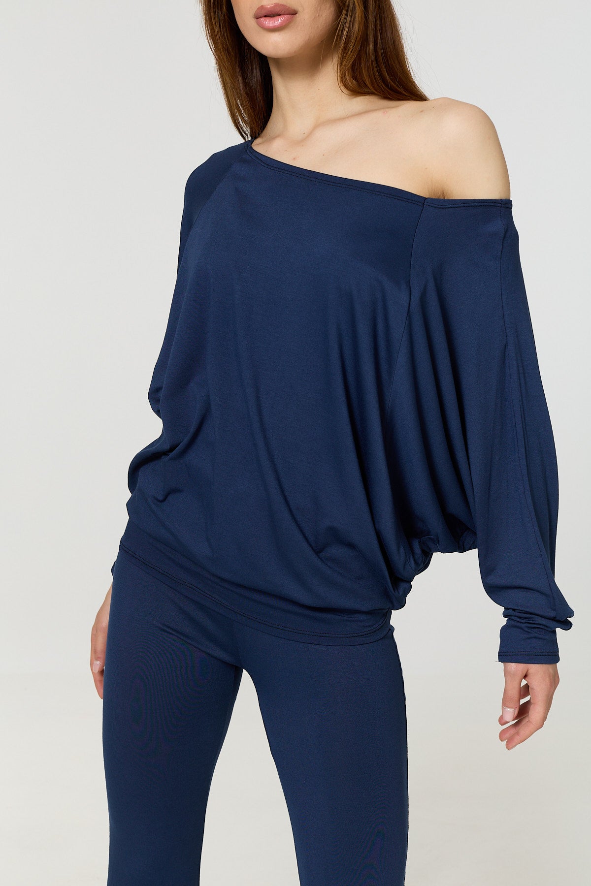 Batwing off the shoulder co-ord in Navy