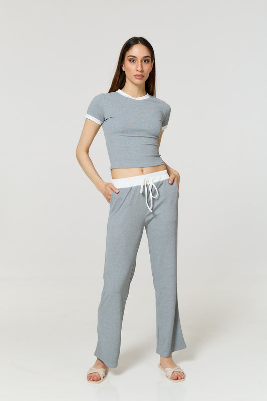 Contrast ribbed co-ord in Grey