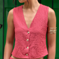 Textured button vest co ord in Rasberry