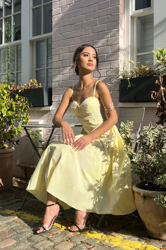 Milkmaid midi dress in Yellow