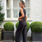 Textured button vest co ord in Black