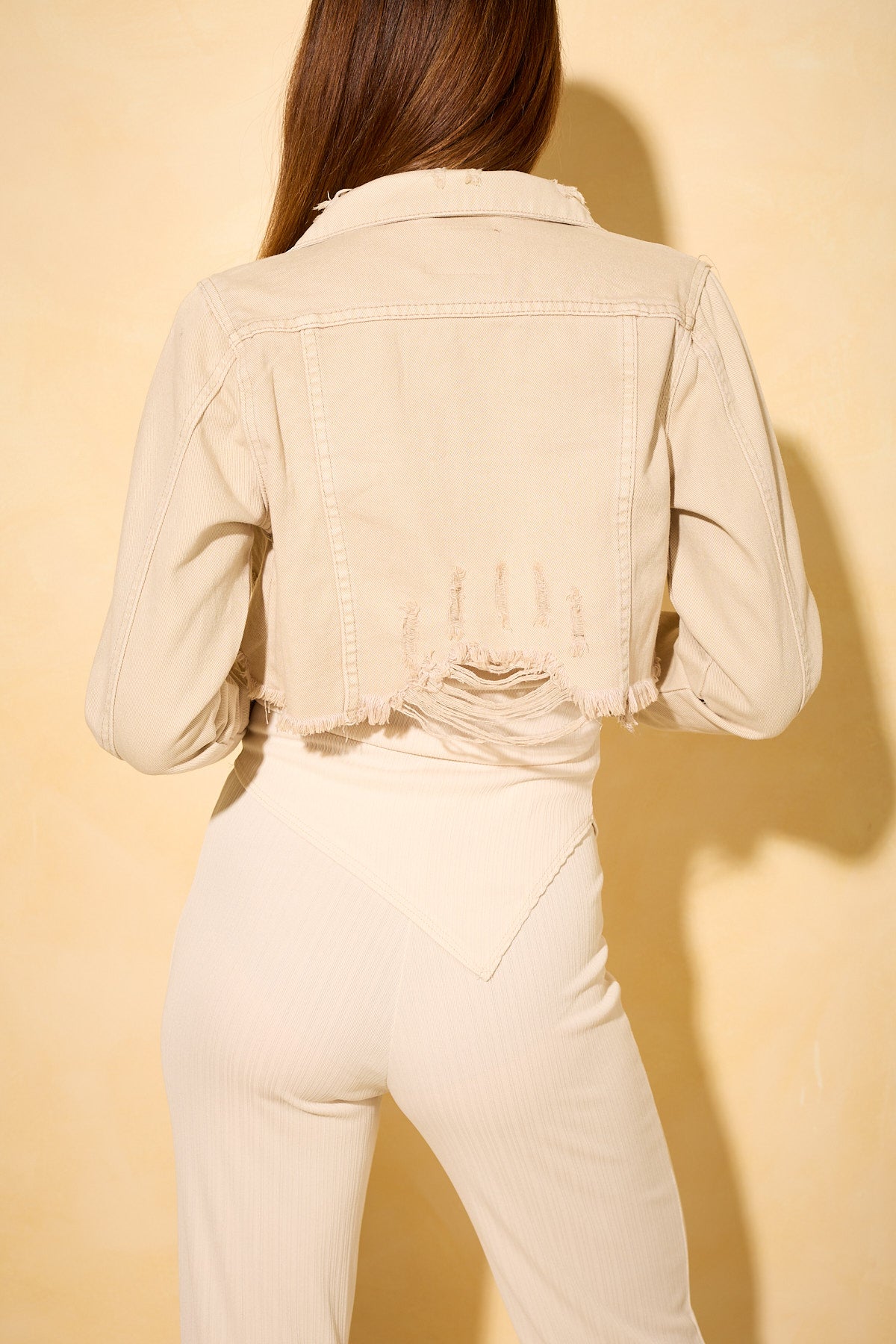 Denim beige distressed jacket