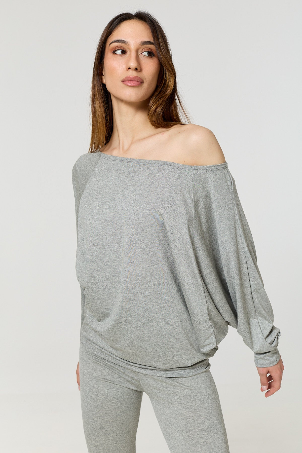 Batwing off the shoulder co-ord in Grey