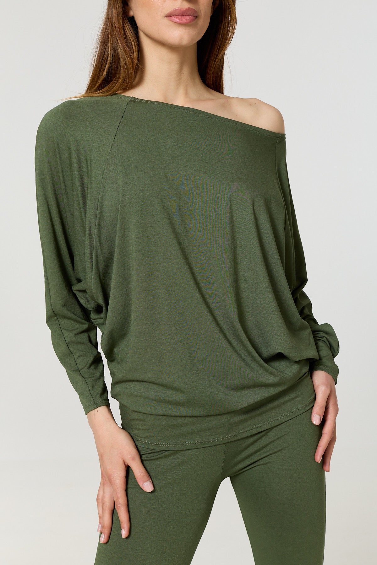 Batwing off the shoulder co-ord in Khaki