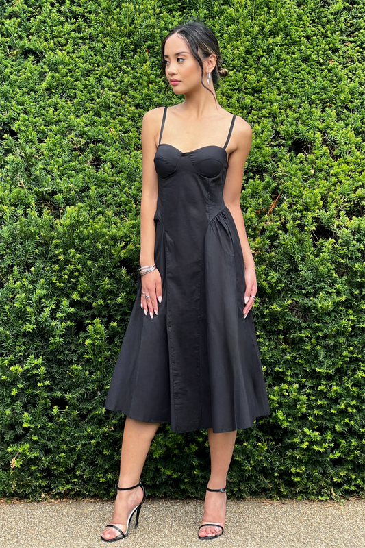 Milkmaid midi dress in Black