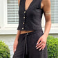 Textured button vest co ord in Black