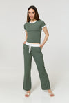 Contrast ribbed co-ord in Khaki