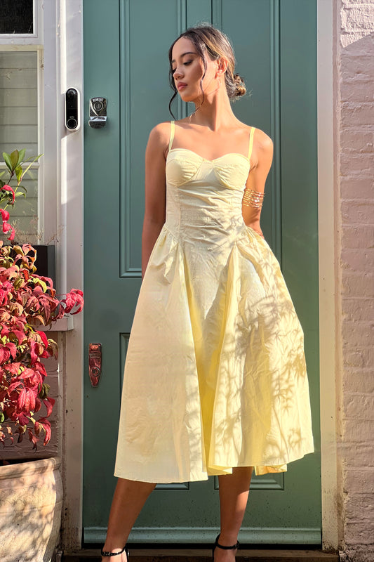Milkmaid midi dress in Yellow