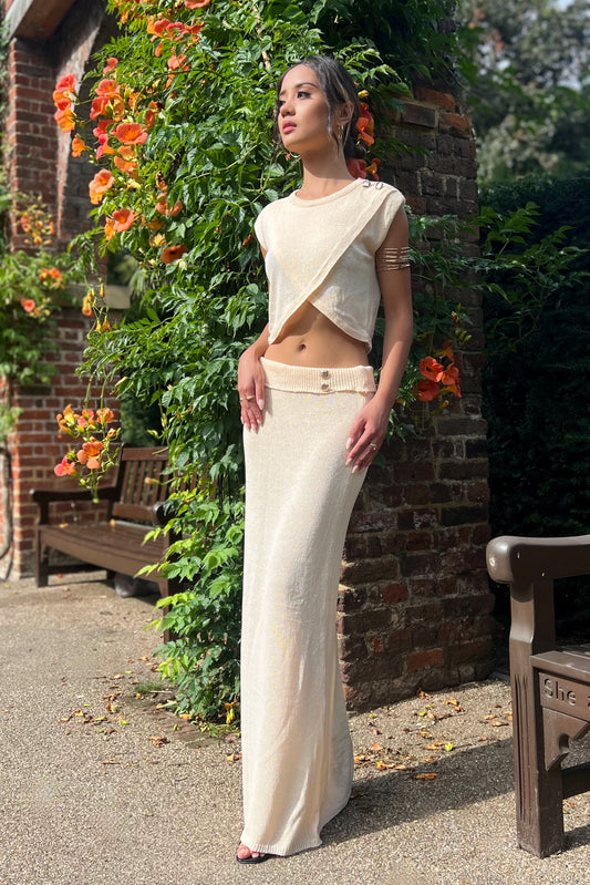 Soft knit vest skirt co-ord in Apricot