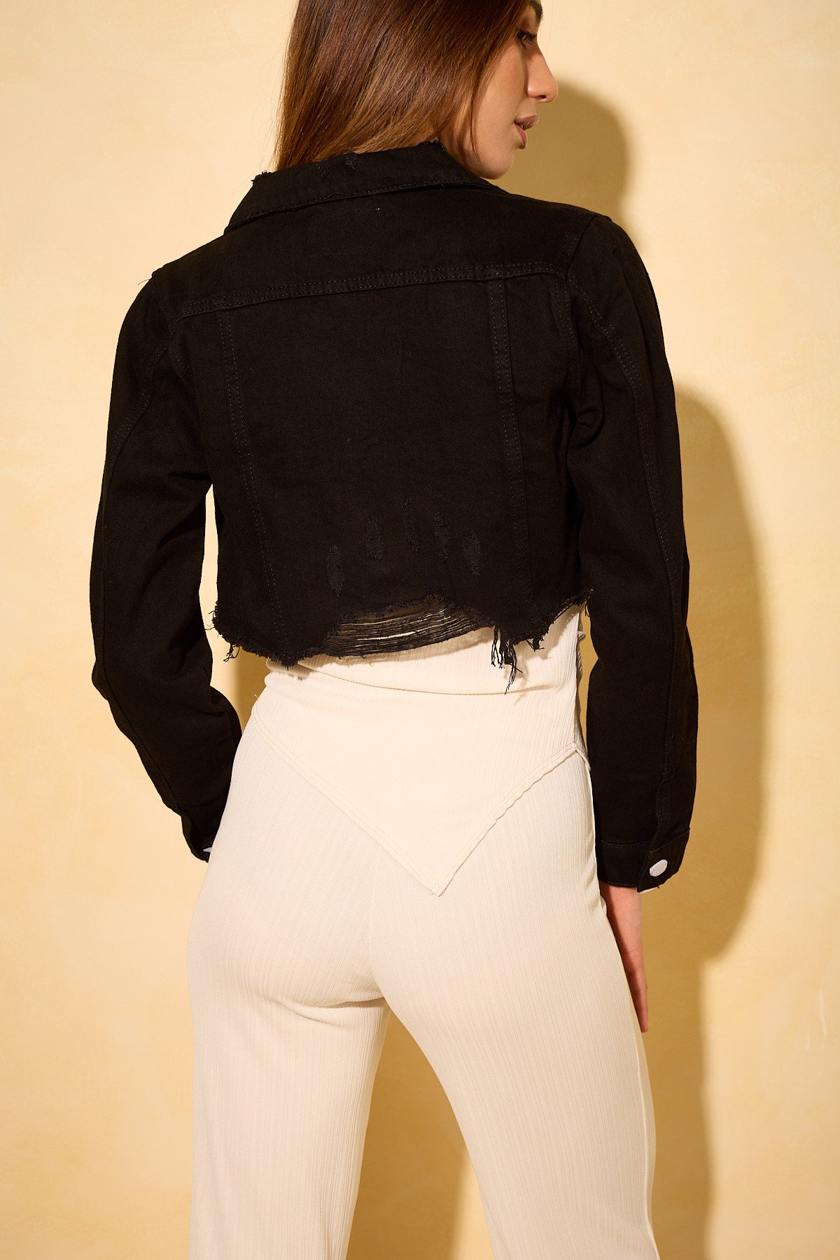 Denim black distressed jacket