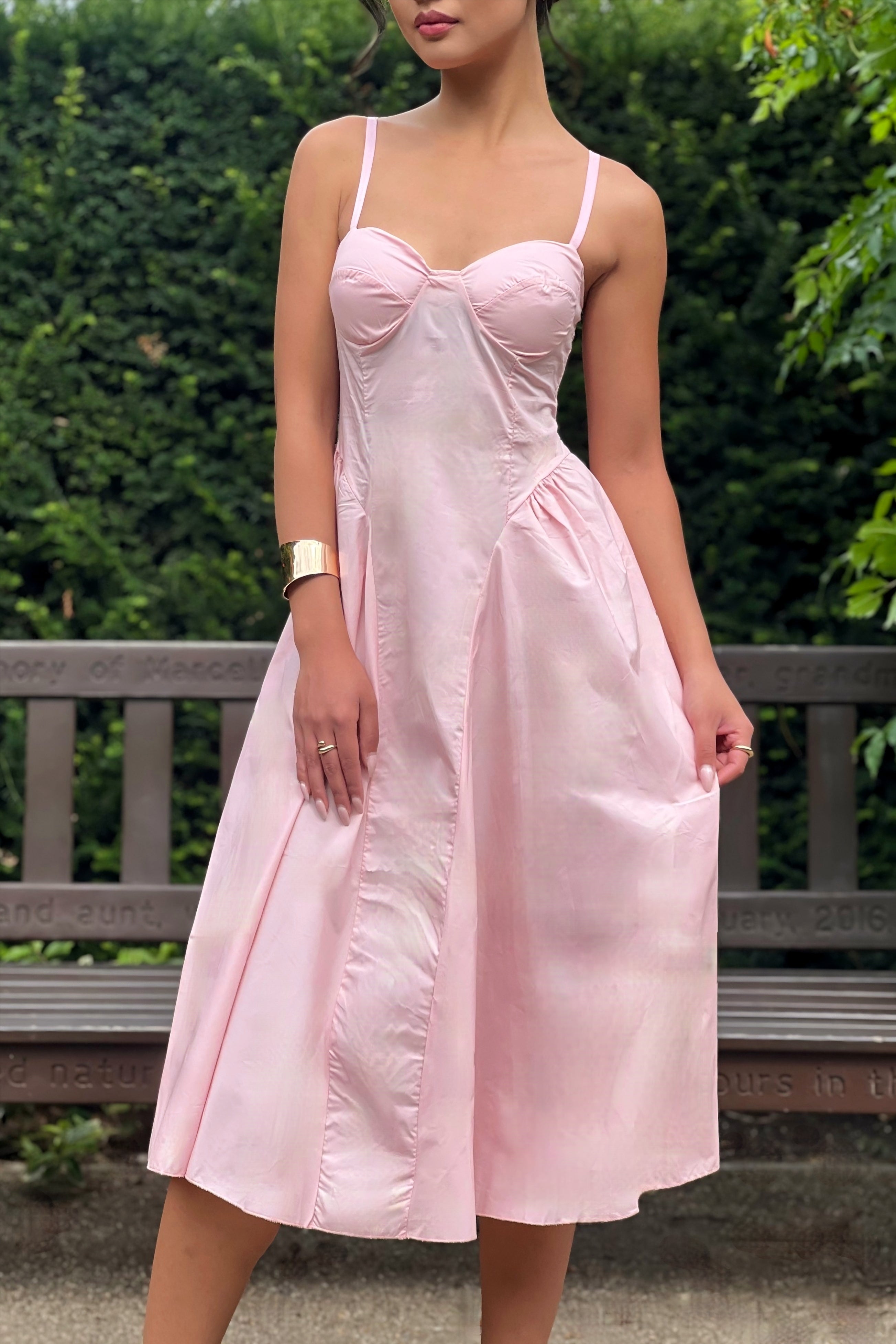Milkmaid midi dress in Pink