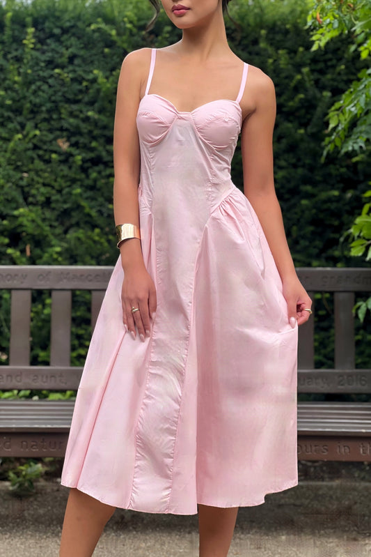 Milkmaid midi dress in Pink