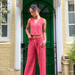 Textured button vest co ord in Rasberry