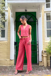 Textured button vest co ord in Rasberry