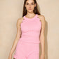 Gold button ribbed short set in Pink