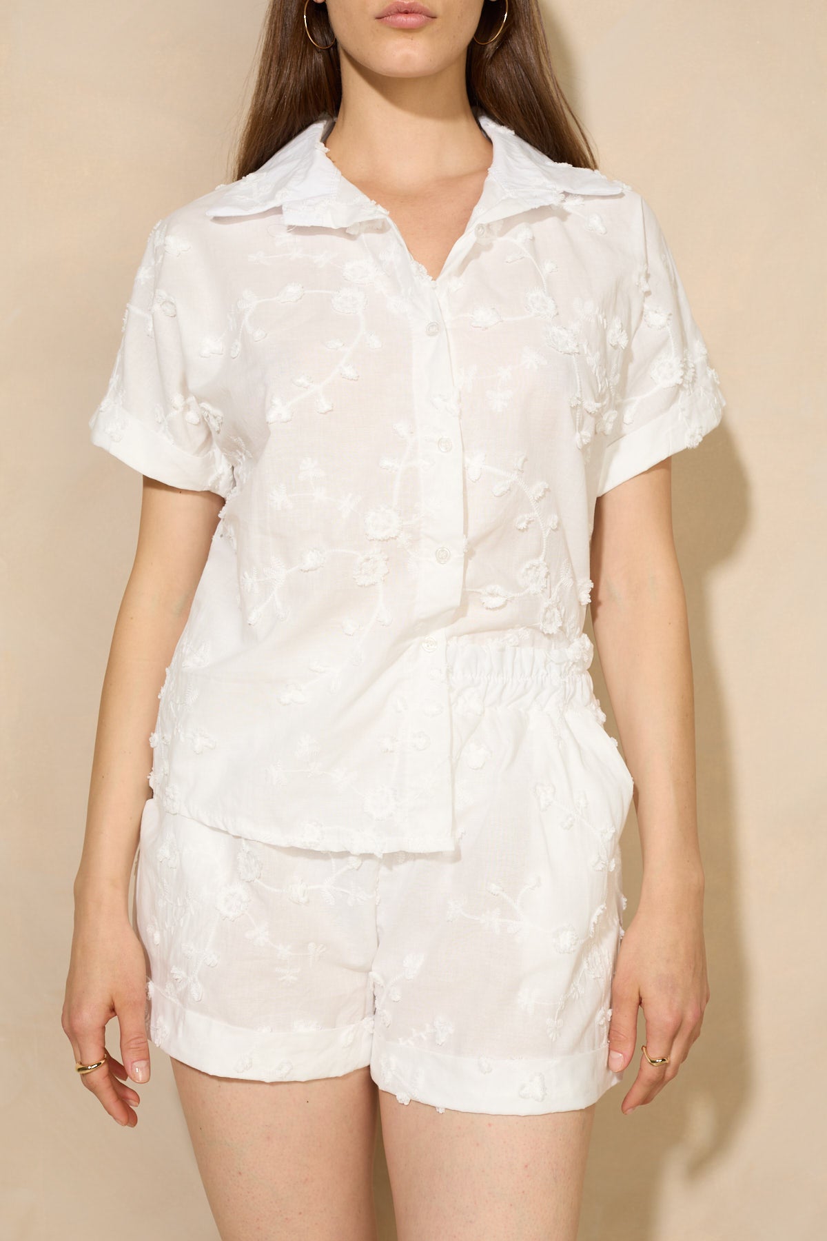 Floral design shirt short set in White
