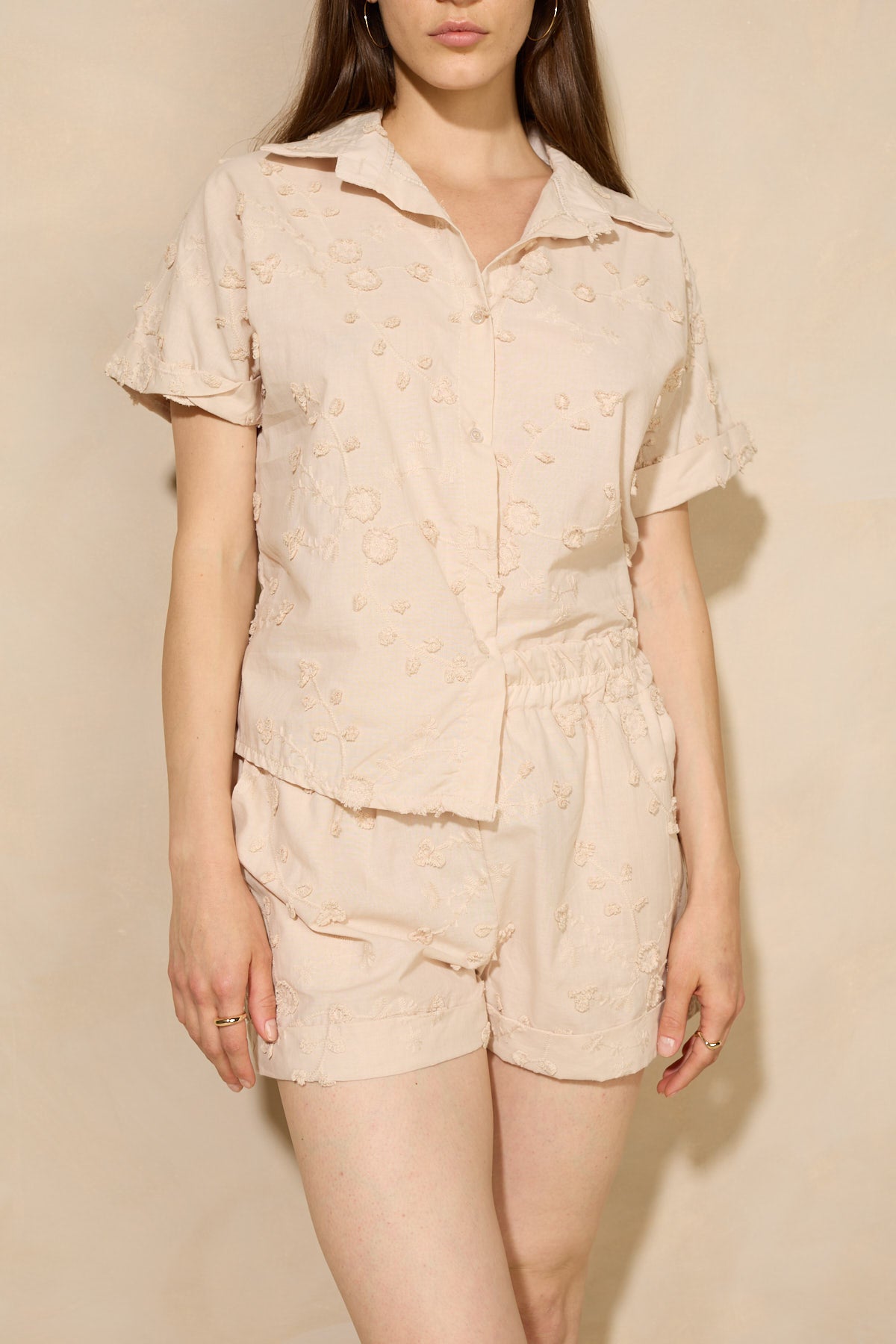Floral design shirt short set in Beige