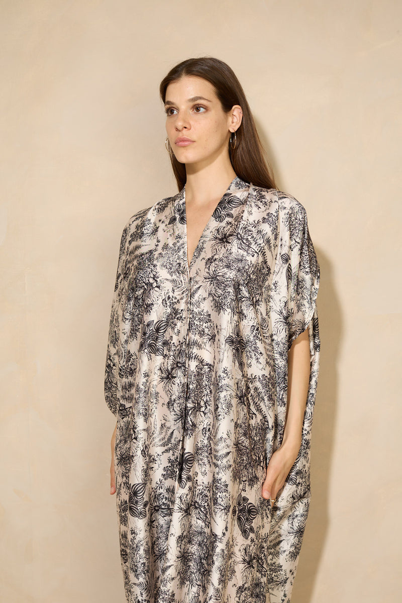 Luxury floral design kaftan dress in Black