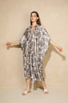 Luxury floral design kaftan dress in Black