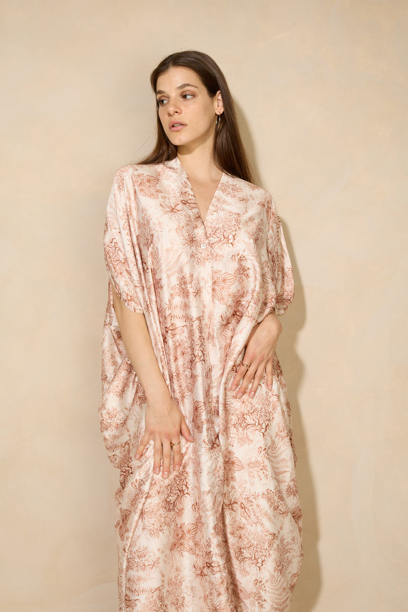 Luxury floral design kaftan dress in Beige