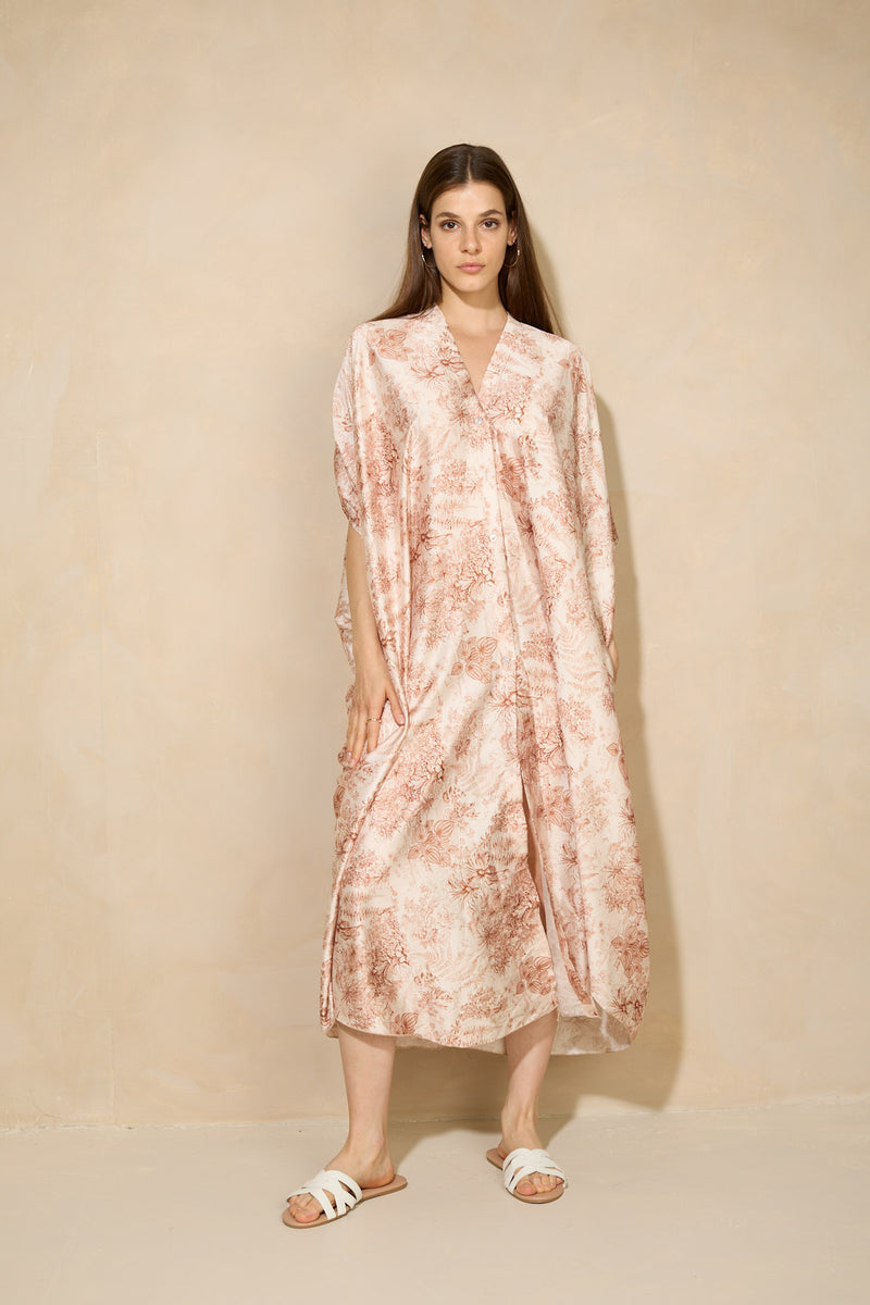 Luxury floral design kaftan dress in Beige