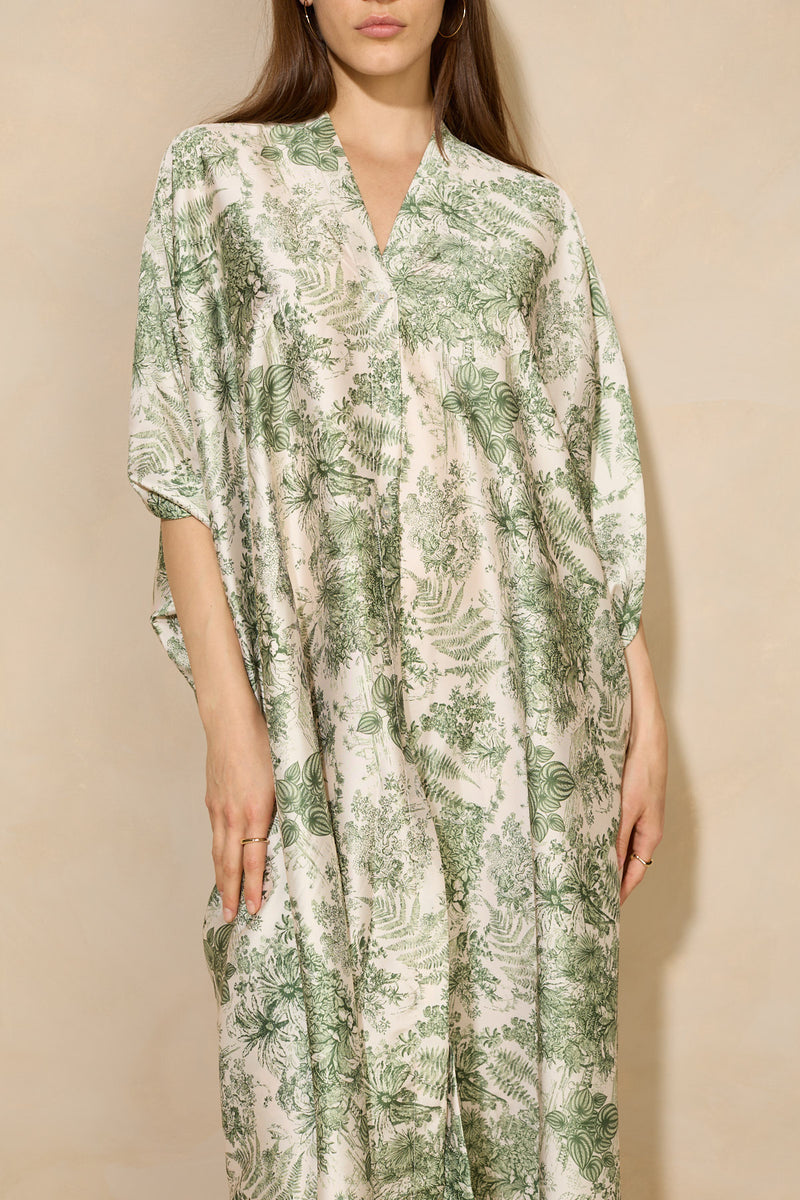 Luxury floral design kaftan dress in Green