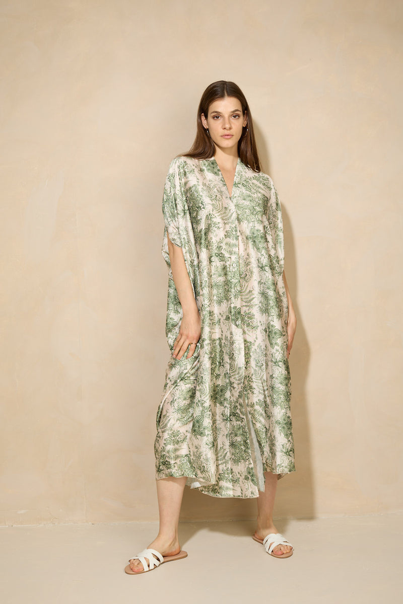 Luxury floral design kaftan dress in Green