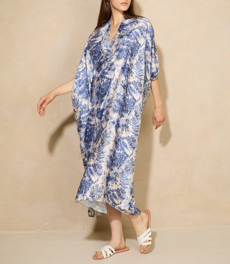 Luxury floral design kaftan dress in Blue