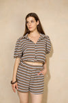 Printed design button short set in Brown