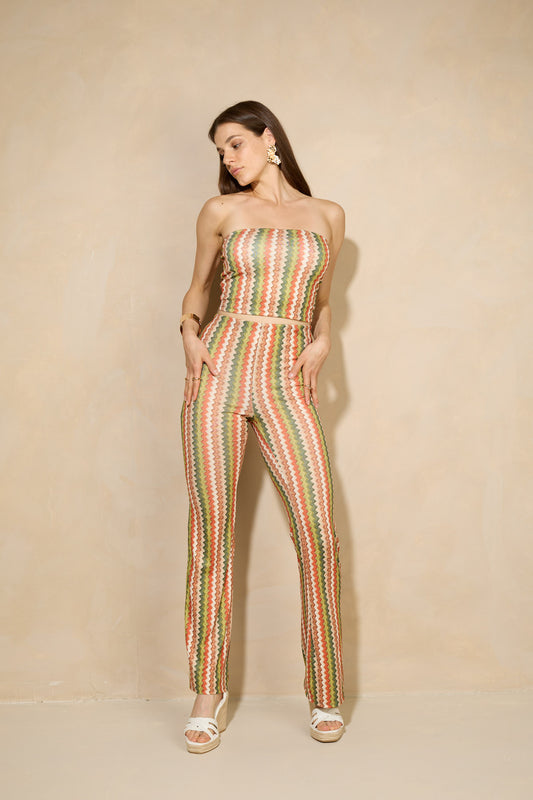 Stripe down printed bandeau co-ord in Orange