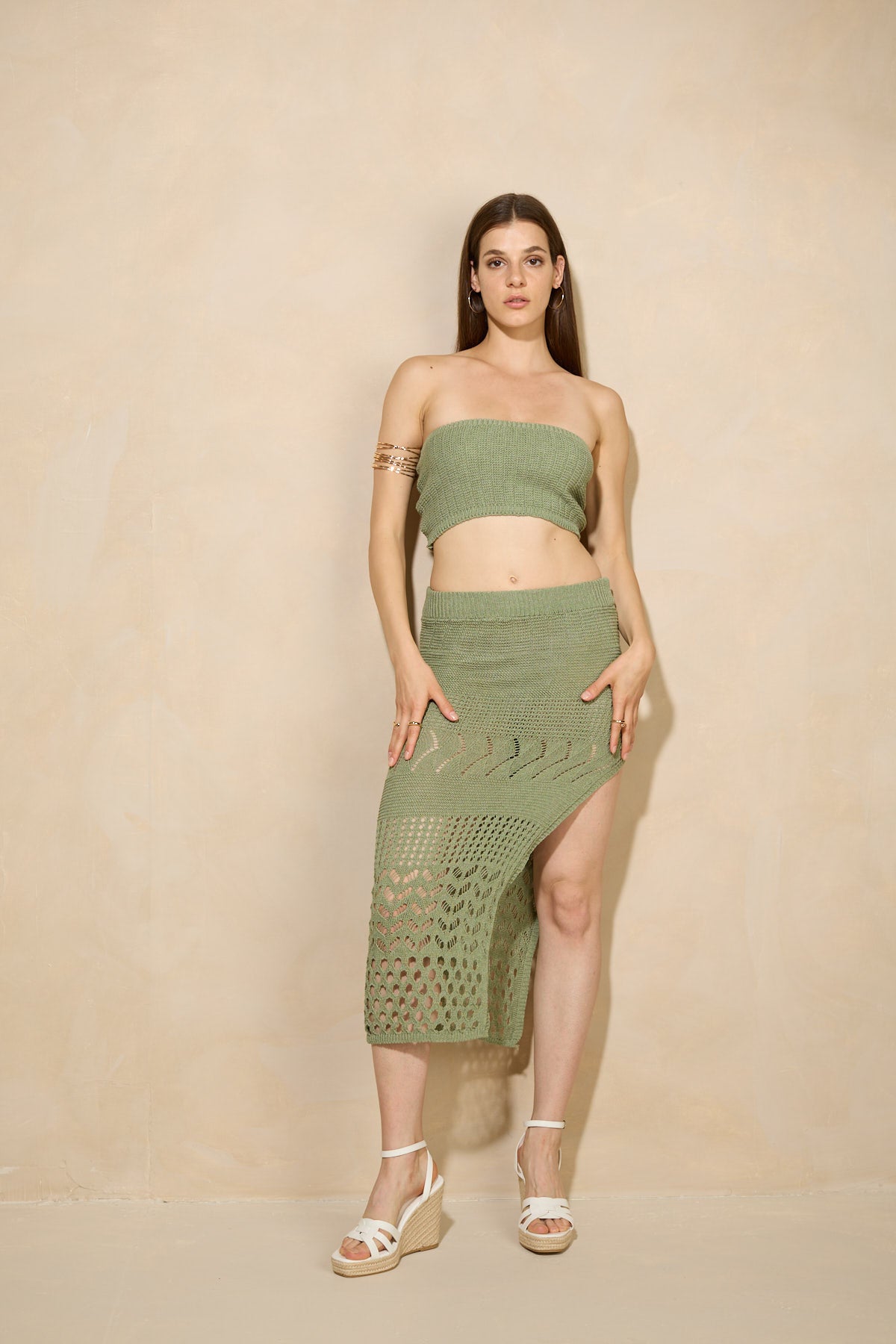 Crochet bandeau skirt set in Green