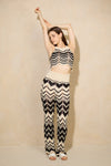 Zigzag printed crochet co-ord in Beige