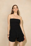 Frilly bandeau playsuit in Black