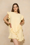 Frill shoulder textured short set in Yellow