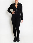 Ribbed Zip Front Unitard