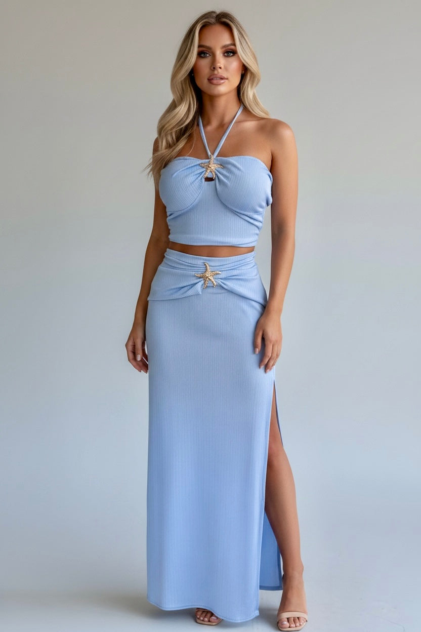 Starfish Detail Bandeau Halter neck Skirt Set