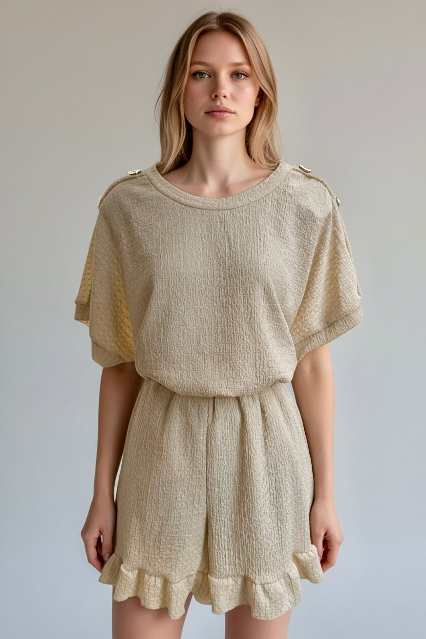 Textured Gold Button Short Co-Ord Set
