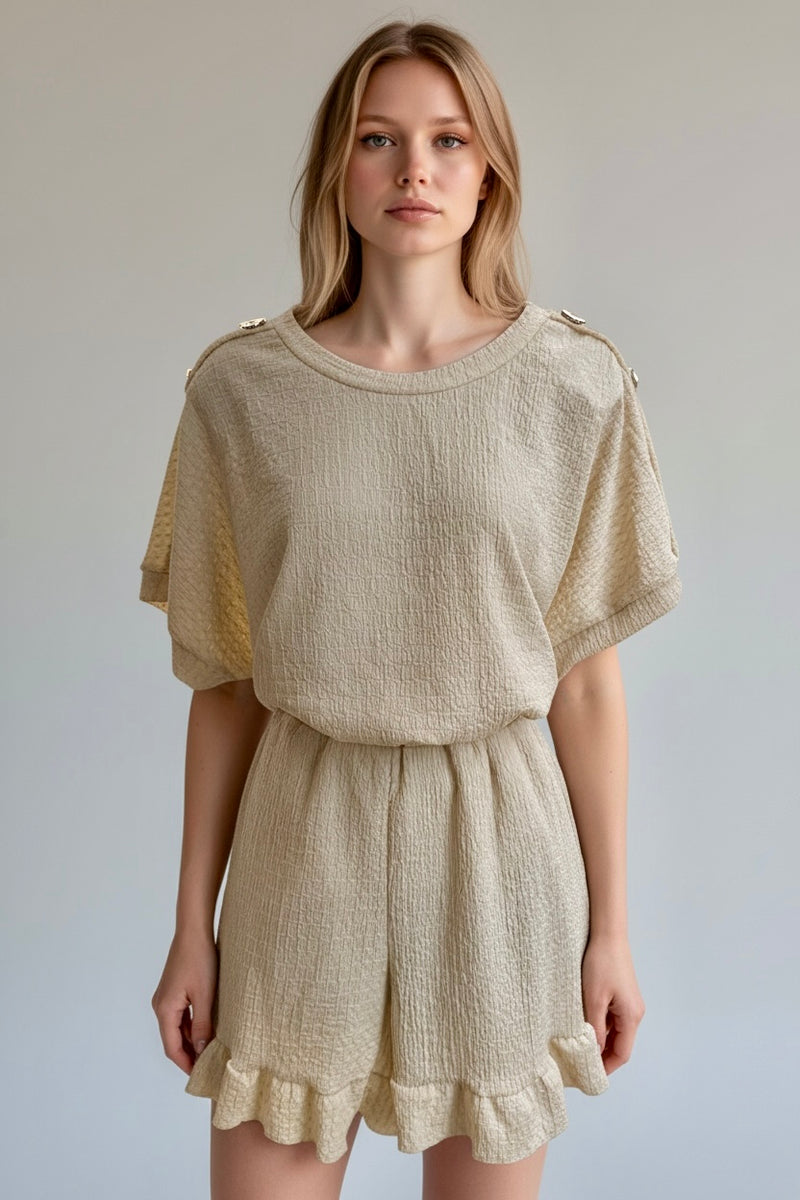 Textured Gold Button Short Co-Ord Set