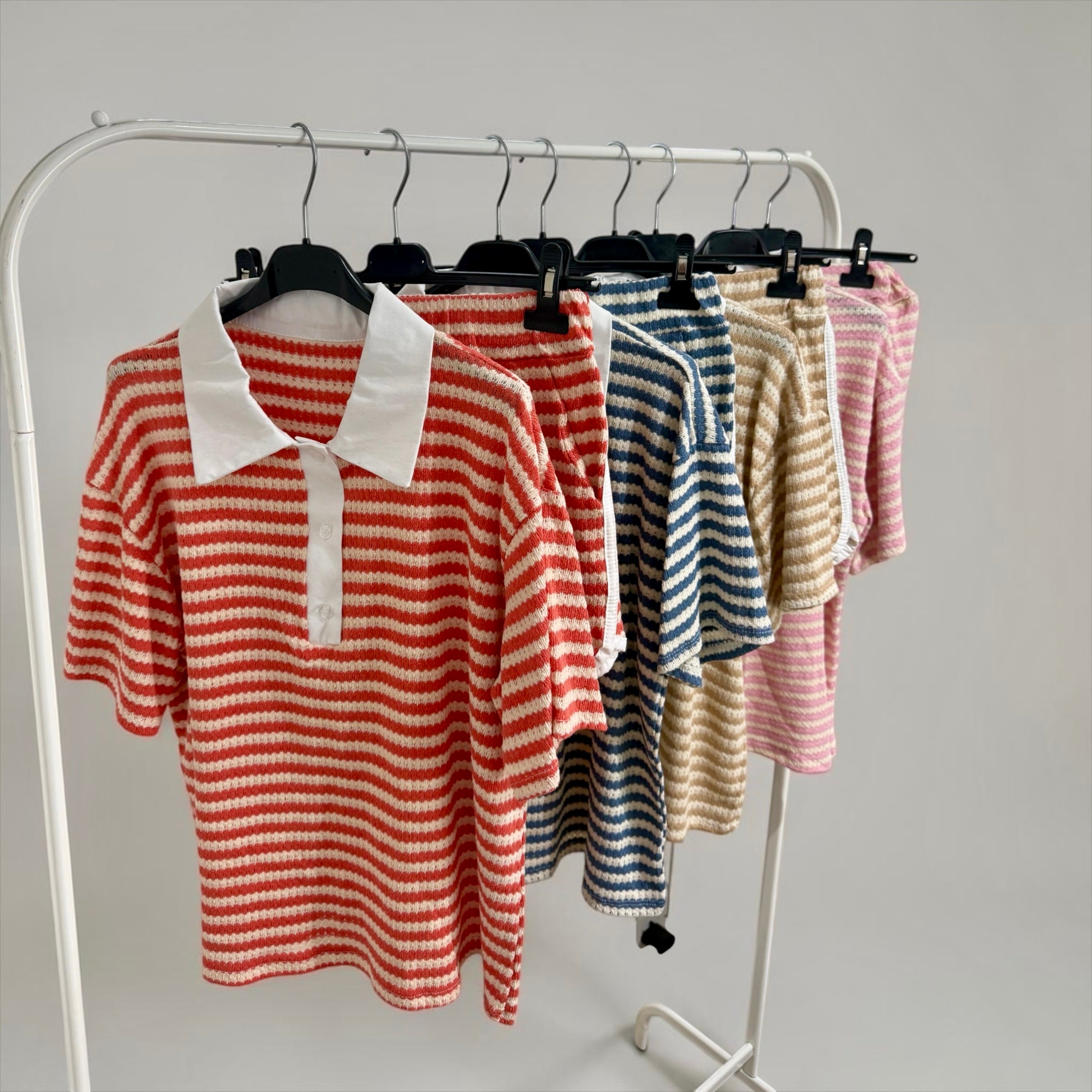 Contrast Stripe Collar Short Co-Ord Set