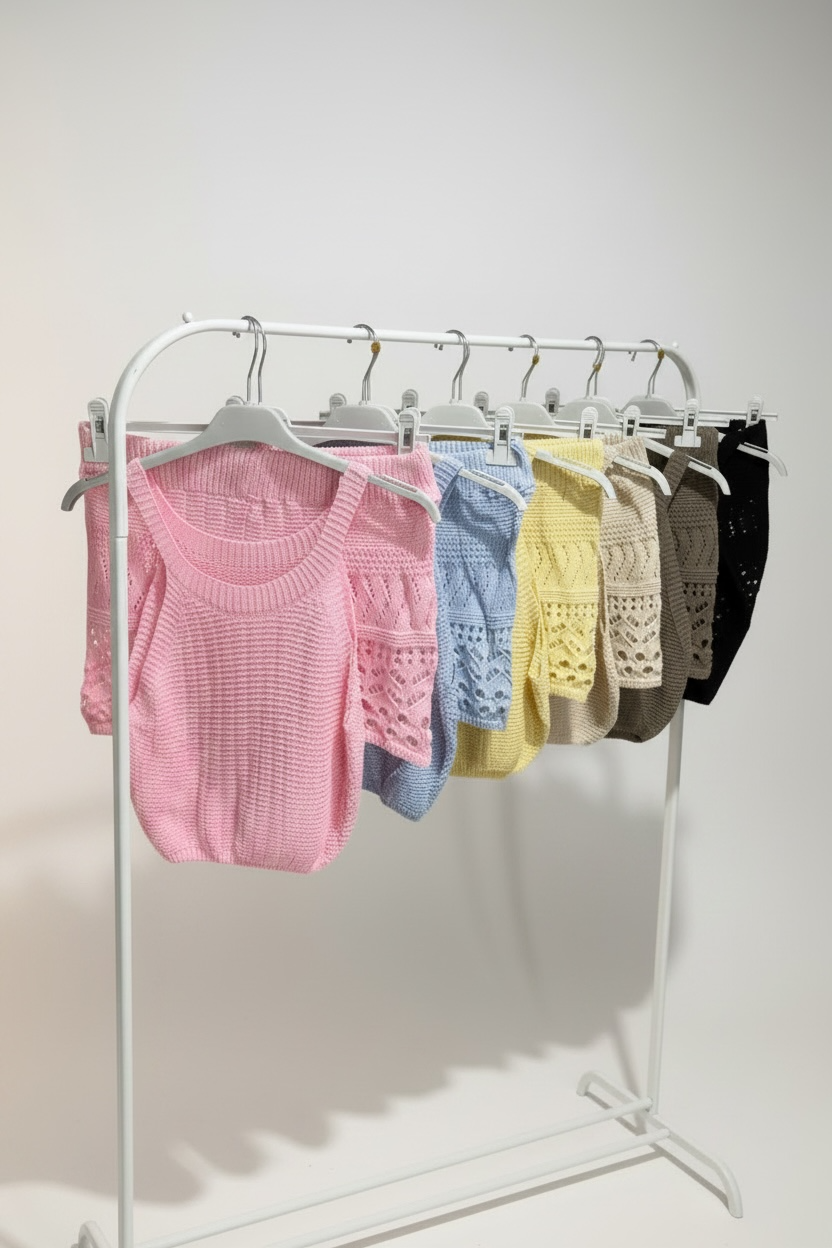 Crochet Knit Short Co-Ord Set