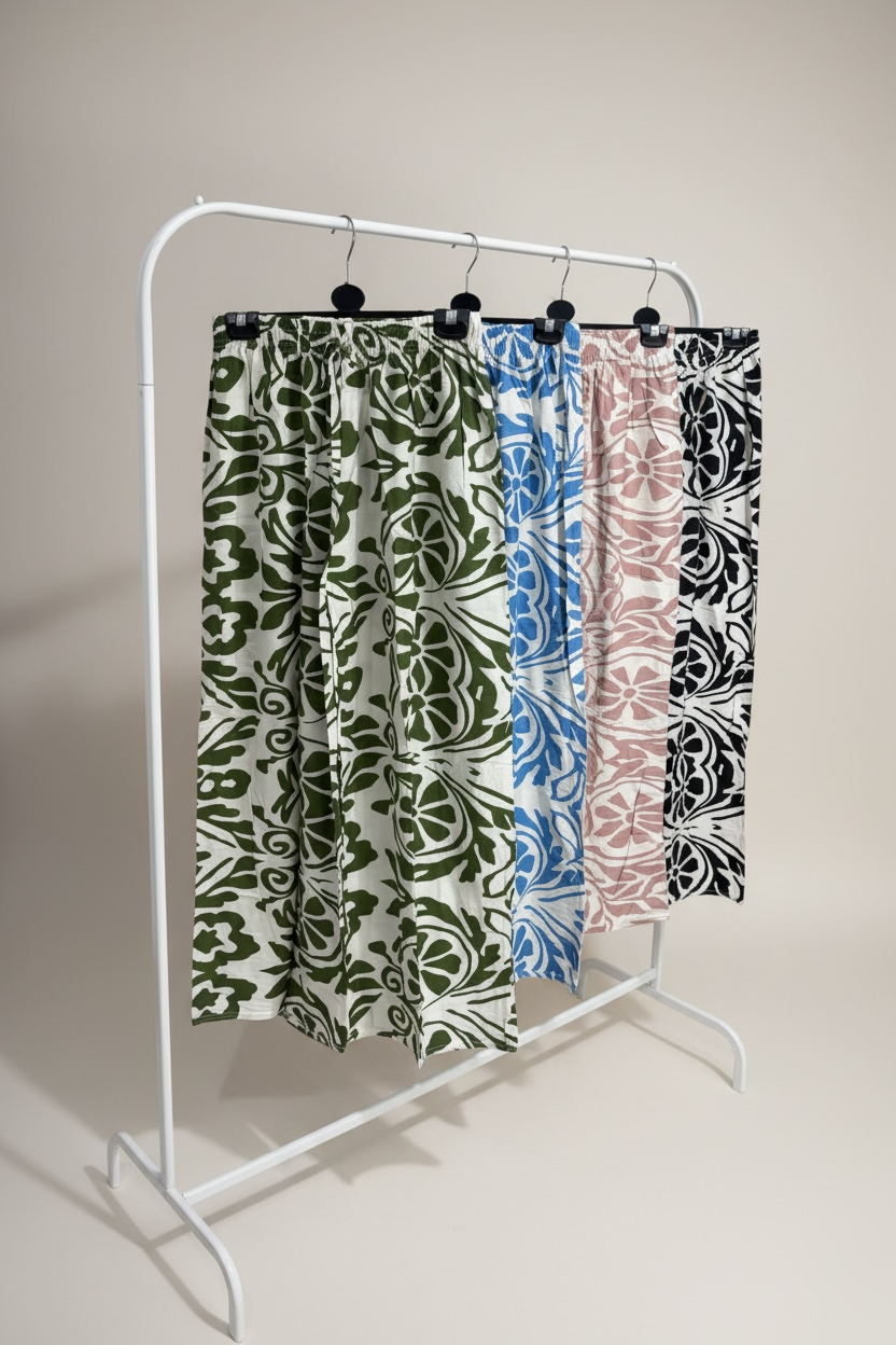 Botanical Print Wide Leg Trousers