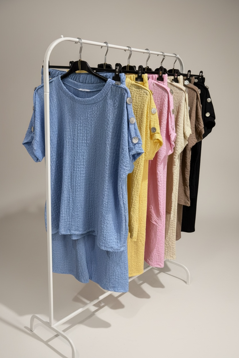 Textured Shoulder Button Co-Ord Set