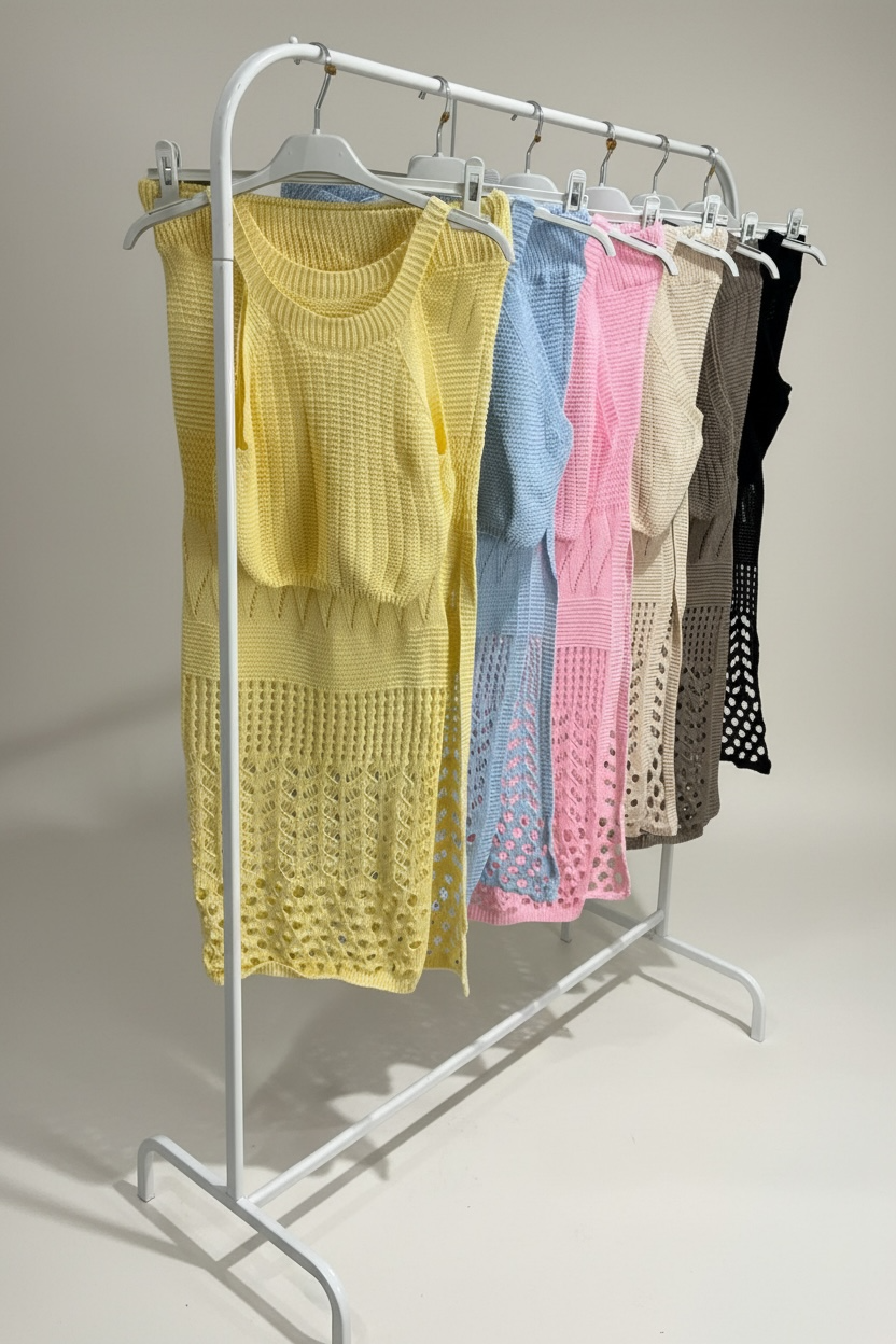 Crochet Knit Vest & Skirt Co-Ord Set