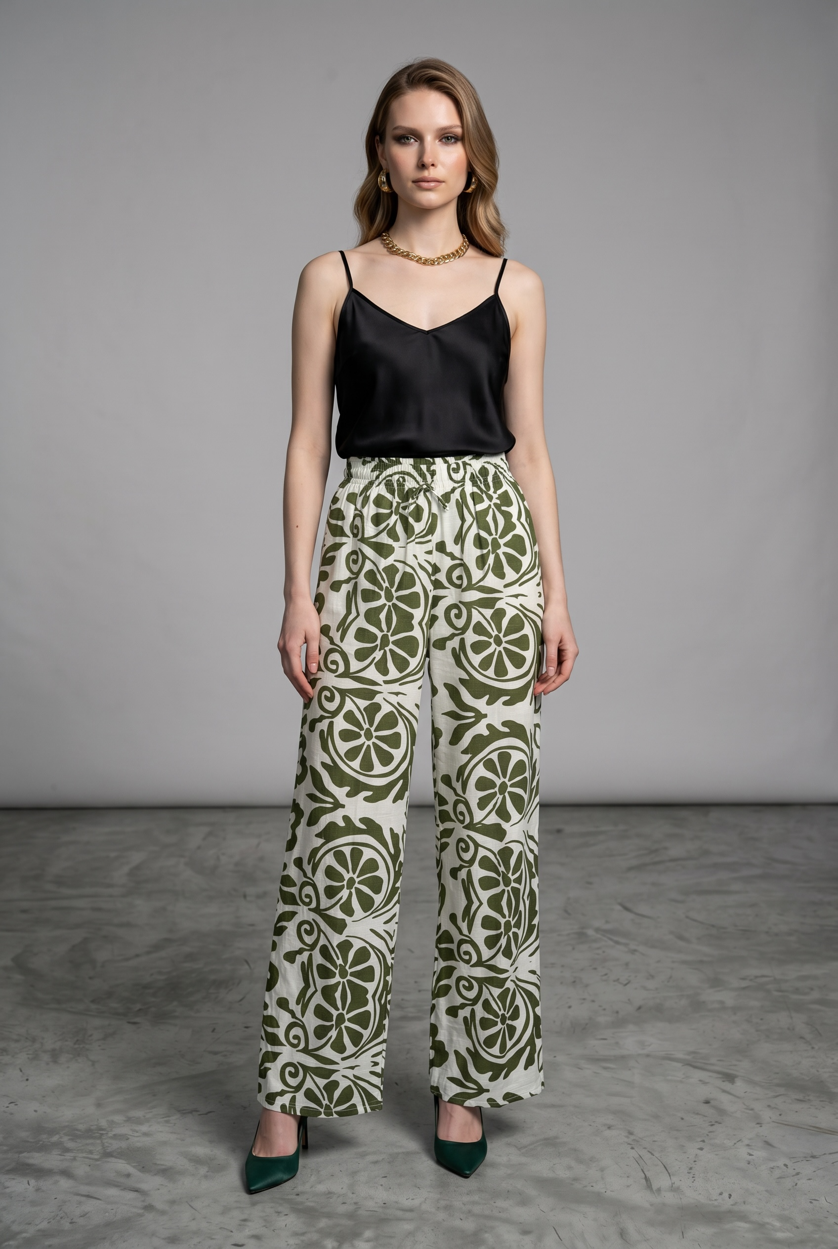 Botanical Print Wide Leg Trousers